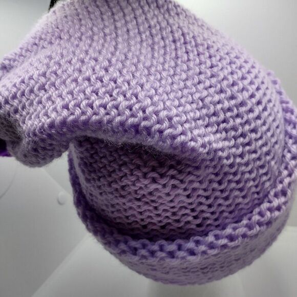 Hand Crafted Knit Unisex Hat Lavender Winter Warm Beanie Slouchy Ski Cap - Picture 6 of 9